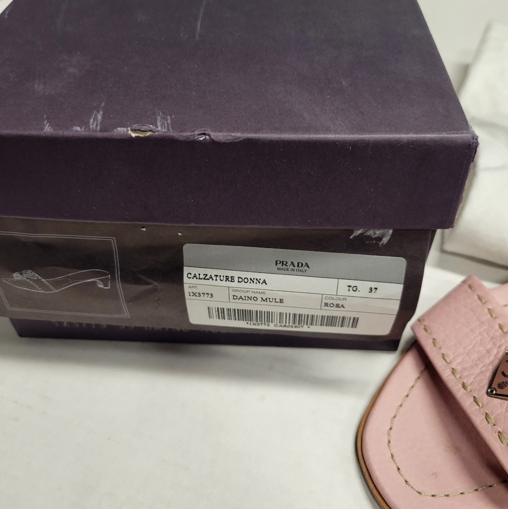 Vintage PRADA Daino Mule Shoes Baby Pink Low Heel Slide Sandals 37 - Picture 3 of 12